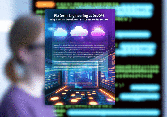 alt_text: Cover image contrasting Platform Engineering and DevOps with high-tech visuals and bold title.