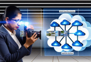 alt_text: Dynamic eBook cover contrasting multi-cloud ecosystems and hybrid cloud architectures for IT pros.