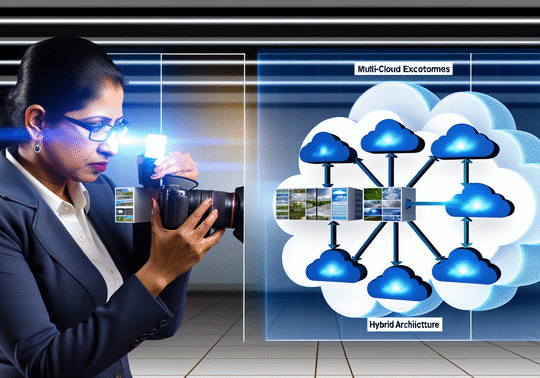 alt_text: Dynamic eBook cover contrasting multi-cloud ecosystems and hybrid cloud architectures for IT pros.