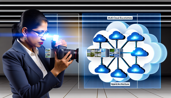 alt_text: Dynamic eBook cover contrasting multi-cloud ecosystems and hybrid cloud architectures for IT pros.