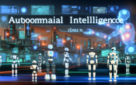 alt_text: Futuristic cover for AI guide, featuring robots, cityscape, and bold title, embodying innovation.