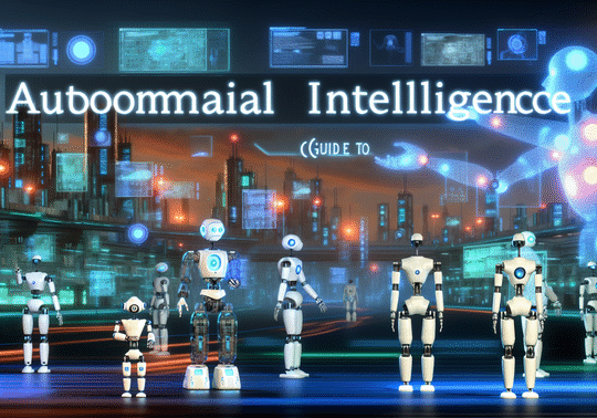 alt_text: Futuristic cover for AI guide, featuring robots, cityscape, and bold title, embodying innovation.