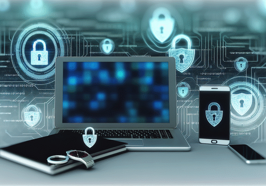alt_text: Cover for "IoT Security Best Practices" featuring smart devices and digital security symbols.